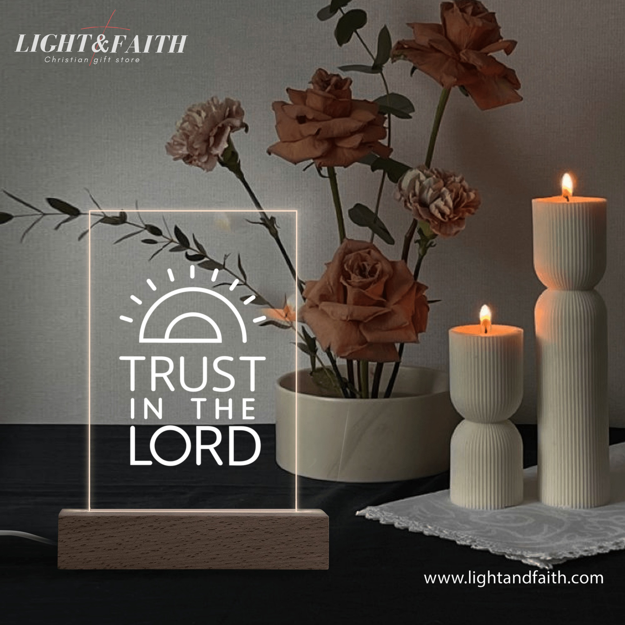 Trust In The Lord LED Light, Christian Bible Verse Lamp, Christian Home Decor, Faith Based Decor, Religious LED Light.NLLAF32